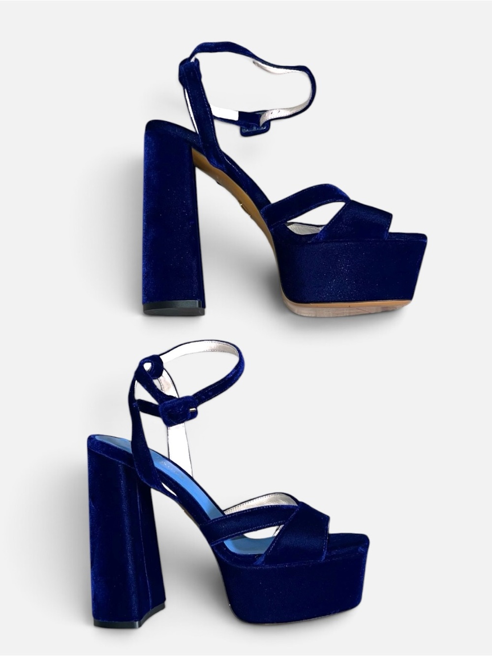 Hill house Platform blue Velvet Ankle-Strap Heels